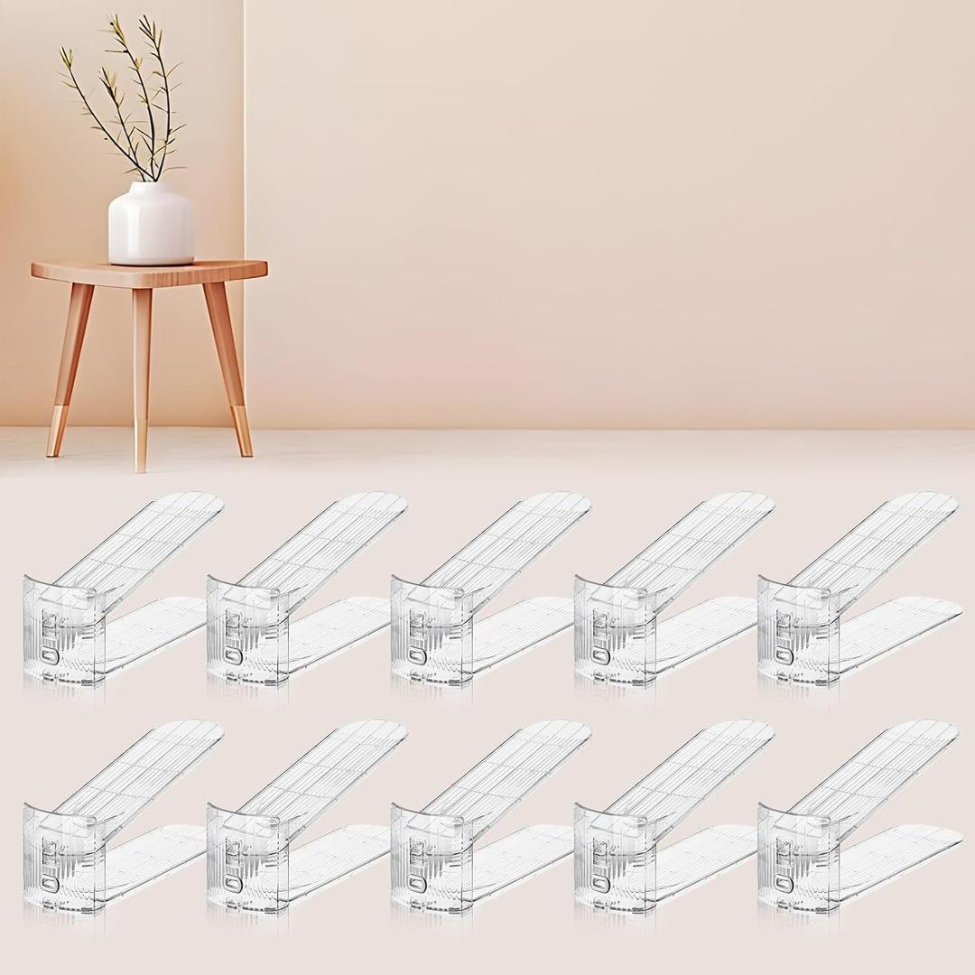 10 Pack Transparent Shoe Stacker,Shoe Slots Organizer for Closet, Shoe Display Space Saver,Adjustable Shoe Rack Organizer Holder for High Heels,Sneakers(Transparent)