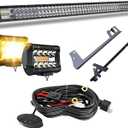 5D 52'' inch LED Light Bar + 4 inch White/Amber Yellow LED Pods Strobe Fog Light Spot Flood Offroad with Upper Windshield Mounting Brackets Switch Wiring Harness Fit Wrangler JK 2007-2018