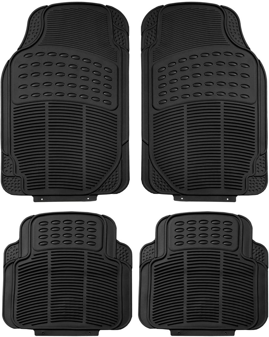 FH Group Automotive Floor Mats - Heavy-Duty Rubber, Universal Fit Full Set, ClimaProof, Trimmable For Most Cars, Sedan, SUV, Truck, Black
