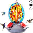 Muse Garden Hand Blown Glass Hummingbird Feeder - 19OZ Plastic Base Humming Bird Feeders for Outdoors Hanging, Garden Decor Gifts for Bird Lovers, Blue Fireworks