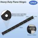 12PCS Black Continuous & Piano Hinge 16Inch, Heavy Duty 304 Stainless Steel Piano Hinge Hinges with Holes, 0.04Inch Thickness Coutinuous Hinges for Cabinet Door Cases Woodworking