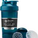 BlenderBottle Shaker Bottle with Pill Organizer and Storage for Protein Powder, Classic V2 ProStak System, 22-Ounce, Ocean Blue