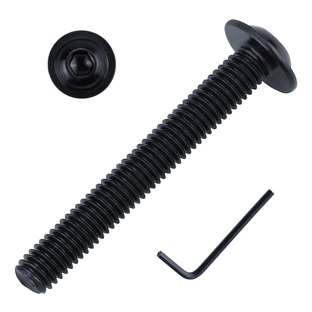 (12 pcs) M8 x 50mm Black Flanged Button Head Socket Cap Screws, 304 Stainless Steel (18-8), Corrosion Resistant Screws for Furniture Assembly, Automotive Repair (Includes Hex Key)