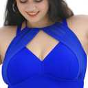 Women Plus Size Bikini Top Modest Flowy Mesh Halter Swim Tops Push Up Bathing Suit Top Only 2026 (5X-Large Plus, Blue)
