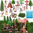 32 Pcs Native American Indians Figures Toys Set, Action Figure Diorama Cowboys Historical People Model Trees Scene Materials Kit for School Diorama Project Kids Educational Birthday Gift