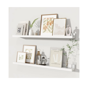 Fun Memories Picture Ledge Shelves Set of 2, 32 Inch Rustic Wall Mounted Floating Shelves with Lip for Home Storage and Décor in Bathroom, Kitchen, Nursery, Bedroom, Living Room, White