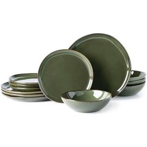 AmorArc Ceramic Dinnerware Sets,Handmade Reactive Glaze Plates and Bowls Set,Highly Chip and Crack Resistant | Dishwasher & Microwave Safe Dishes Set,Service for 4(12Pcs)