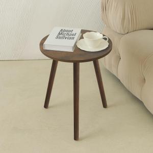 AWASEN Round Side Table, Small End Table for Living Room, Modern Wood Accent Coffee Side Table with Wood Legs for Small Space, Easy Assembly, Rustic Brown