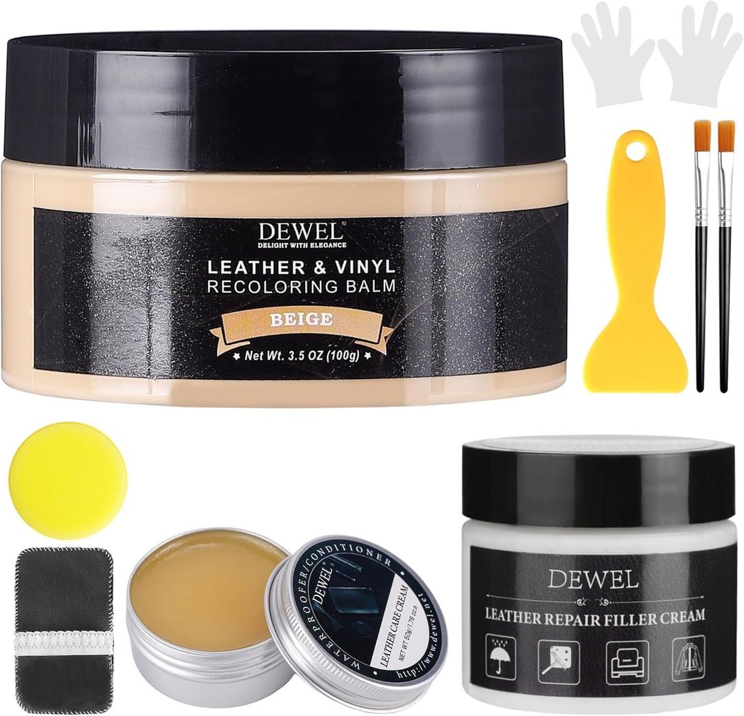 Beige Leather Recoloring Balm, With Leather Filler and beeswax, Leather Repair Kit for Furniture & car interior, Leather Color Restorer, Leather conditioner for Couches, furniture salve for leather, 1 Pack