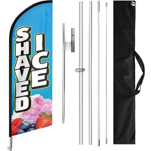 Shaved Ice Flag with Pole, 11FT Windless Seooper Flag with Flagpole Kit, Stainless Steel Ground Stake, Portable Bag, Shaved Ice Signs for Business Advertising (Red-White-Blue)