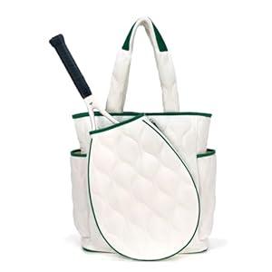 QLONSACIA Tennis Racquet Bag for Women - Tennis Backapck, Women Sport Tote Bag, Squash Racket Backpack, Suitable for Tenis, Squash, Padel, Pickleball, Badminton (White and Green)
