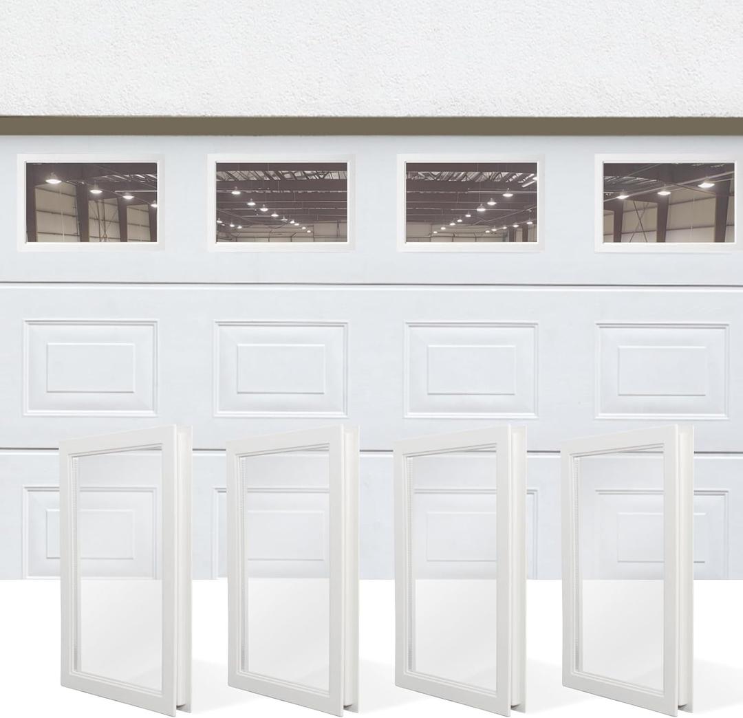 NeatiEase 4 Pcs Garage Door Windows, Replacement Vinyl Windows Inserts Kit with UV Resistant Resin Glass for Exterior Garage Doors (Clear Design)