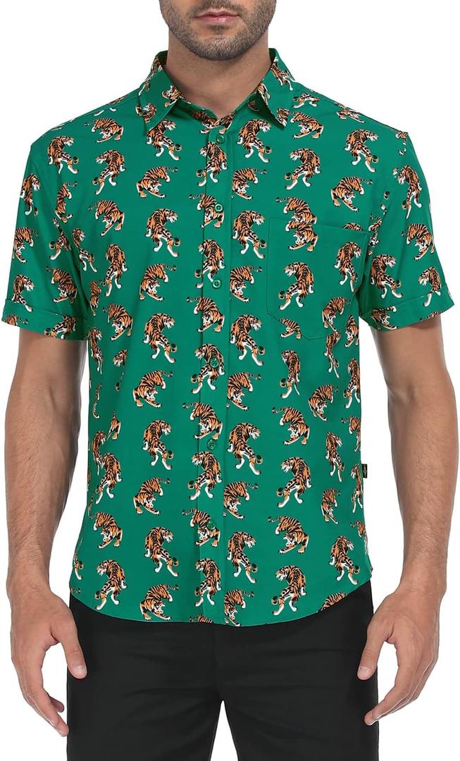 LRD Men's Novelty Casual Button Down Shirt Short Sleeve Hawaiian Dress Shirts (L)
