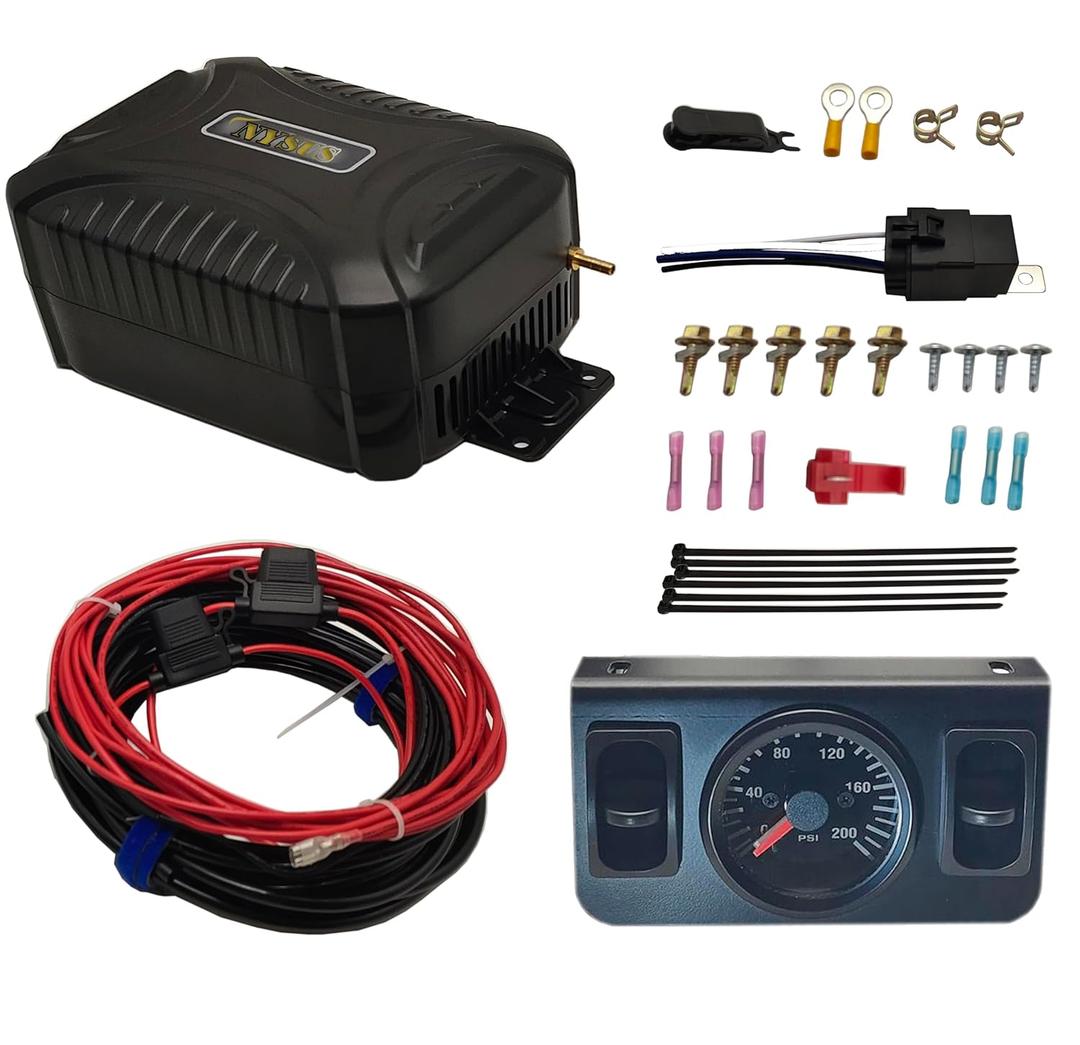 NYSUS in Cab Dual Air Gauge Control Kit, Air Compressor Kit for Air Spring Suspension with Paddle Valve Gauge and Air Fittings for Truck, Van