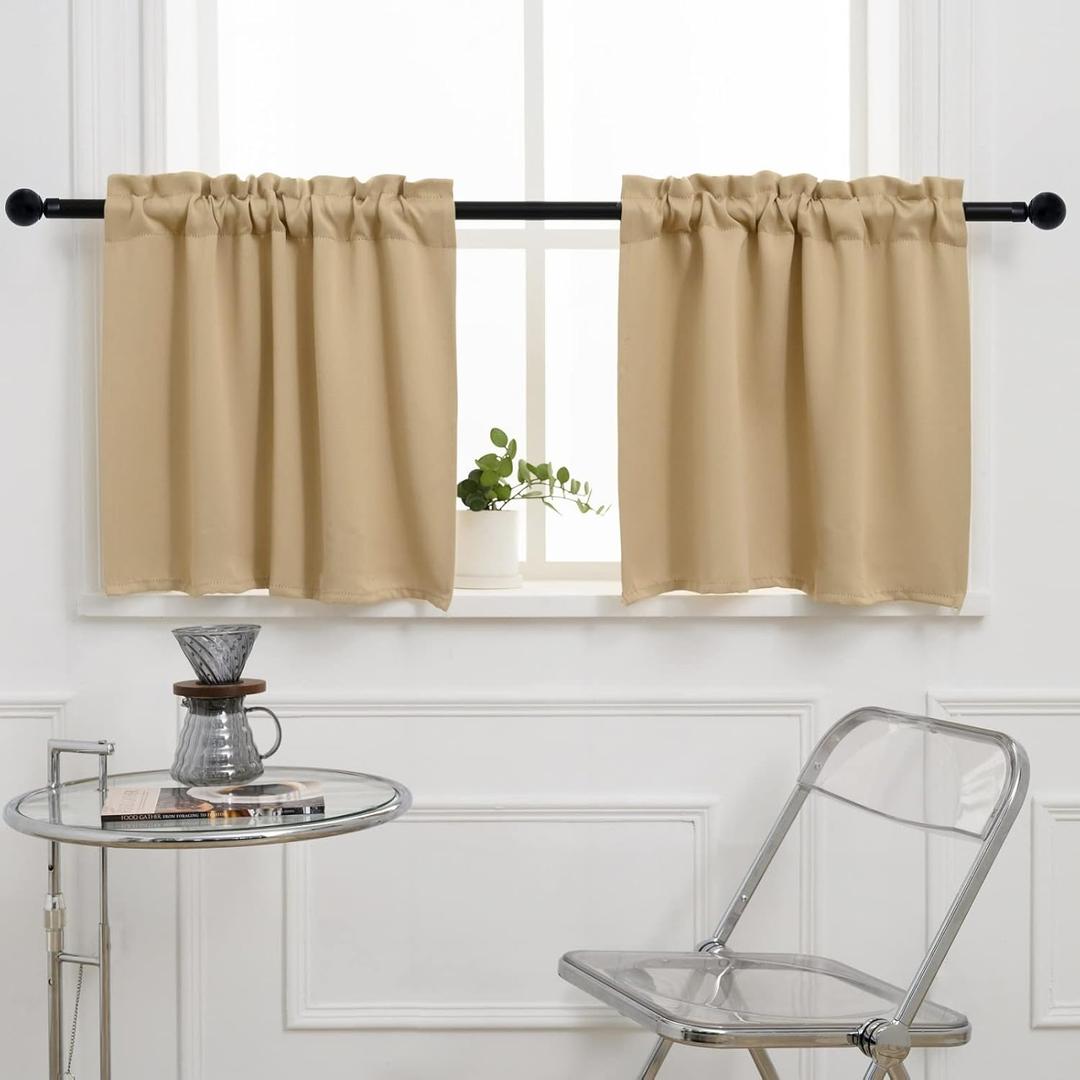 Pickluc Rod Pocket Tier Curtain - Half Blackout Curtain for Kitchen, Bathroom, Cabinet, Basement,30 Inches Wide and 24 Inches Long, Beige, 2 Panels