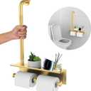 Bathroom Grab Bar w/Toilet Tissue Roll Holder, Gold 3 in 1 Double Toilet Paper Holders w/Storage Shelf, Anti Slip Stainless Steel Safety Hand Rail Support Handicap Elderly Senior Assist Bath Handle