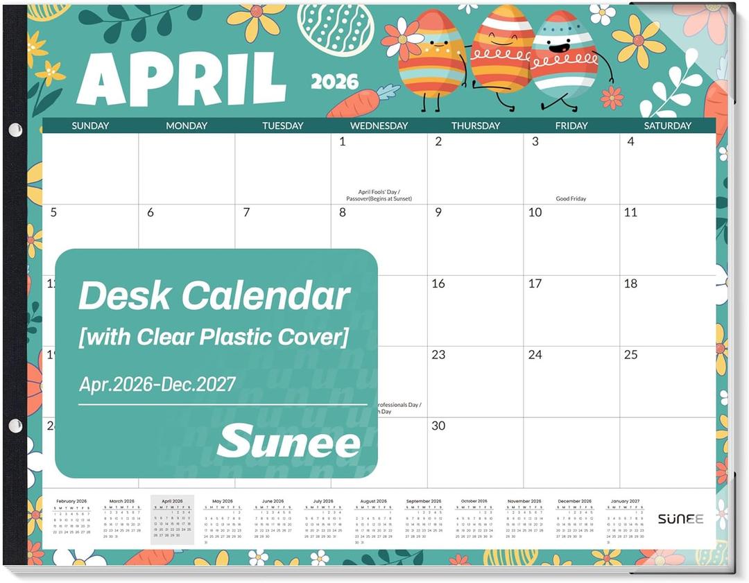 SUNEE Desk Calendar 2026 Large 22x17 from April 2026 to December 2027, Extra Large Desktop Monthly Calendar Pad 21 Months For Teacher or Office, Desk Top, Seasonal