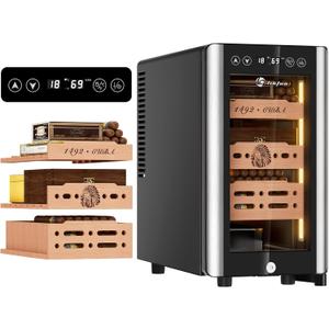 LIHTUN 25L Electric Humidor Cabinet for 150 Cigars, Thermoelectric Cooling, Adjustable Temperature and Humidity, Digital Display, 3 Removable Cedar Shelves, Safety Lock, Gift for Men (25L)
