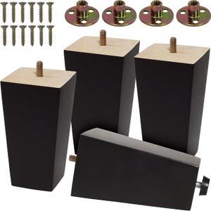 CODIN (5 Sizes: 3"-4"-5"-6"-8" Set of 4 Wood Furniture Legs - Square Sofa Legs, Couch Leg - Brown Mid-Century Modern Replacement Legs for Armchair Recliner Coffee Table Dresser (4, 5")