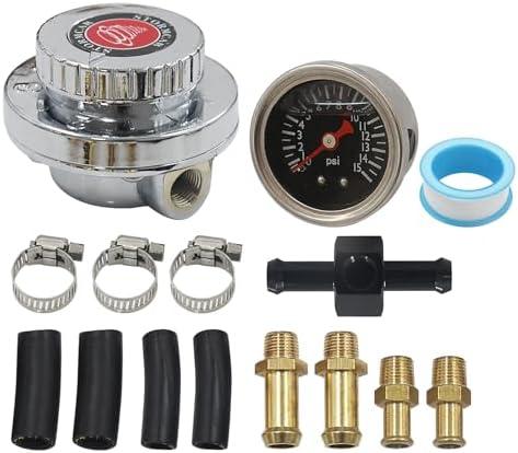 LVOUP Manual Adjustable 1-5 PSI Fuel Pressure Regulator Carburetor Carb Fuel Pump Kit with 0-15 PSI Pressure Gauge and Fuel Block