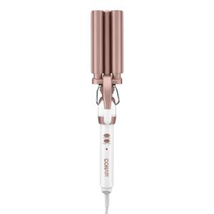 Conair Double Ceramic 3 Barrel Curling Iron, Hair Waver, Create Beachy Waves, Long-Lasting Natural Tight Waves for all Hair Lengths, White / Rose Gold
