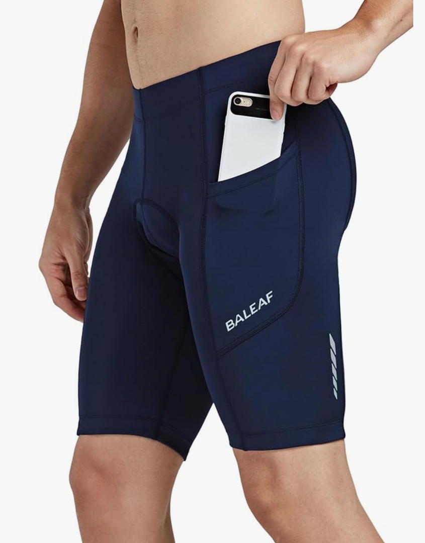 baleaf Men's Padded Bike Shorts Cycling Road Biking Riding Bicycle Cycle Wear Pockets UPF 50+ MTB Accessories Tights Blue M