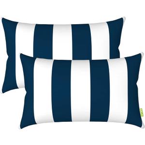 LVTXIII 1220 Inch Outdoor Lumbar Pillows, Pack of 2 Water Repellent Lumbar Pillow with Inserts, Fluffy Decorative Garden Lumbar Cushions for Home Patio Coach Sofa Use, Cabana Navy