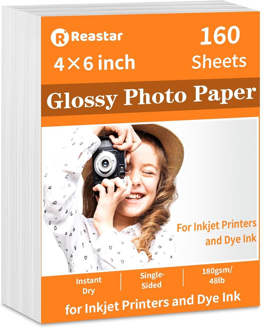 4x6 Glossy Photo Paper, 160 Sheets Picture Paper for Inkjet Printer, 180gsm/48lb (46 inches)