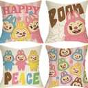 Pycat Cute Decorative Throw Pillow Covers 18 x 18 Set of 4, Macaron Monster Happy Peace Boom Porch Outdoor Home Decor, Stars Stripes Sofa Couch Cushion Case