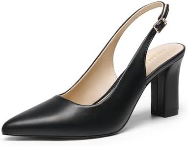 DREAM PAIRS Womens Slingback Heels Chunky Block Heels Pointed Toe Closed Toe Pumps Comfortable Work Office Business Shoes, Size 8