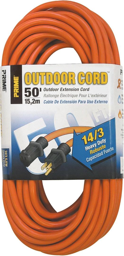 Prime Wire & Cable EC501730 50-Foot 14/3 SJTW Heavy Duty Outdoor Extension Cord, Orange