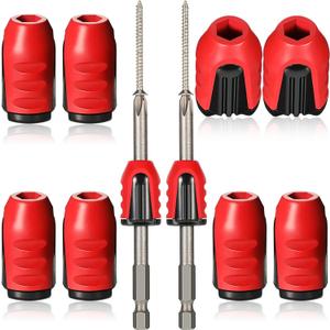 Magnetic Screw Holder Rings, 1/4 Inch/ 6.35 mm Screwdriver Driver Bits Magnetizer for Electric Drill and Hand Tools, Red (10 Pieces)