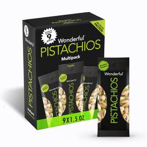 Wonderful Pistachios In Shell, Roasted & Salted Nuts, 1.5 Ounce Bag (Pack of 9), Protein Snacks, On-the-Go, Individually Wrapped Healthy Snacks for Adults (EXP 01/02/27)