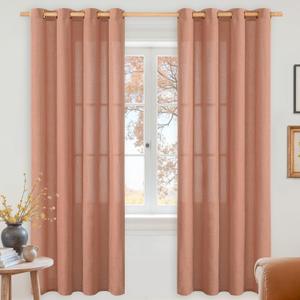 YoungsTex Terracotta Linen Curtains 72 Inch Length for Living Room, Burnt Orange Semi Sheer Window Drapes with Bronze Grommet Light Filtering for Bedroom Fall Decorative, 52 x 72 Inch, 2 Panels