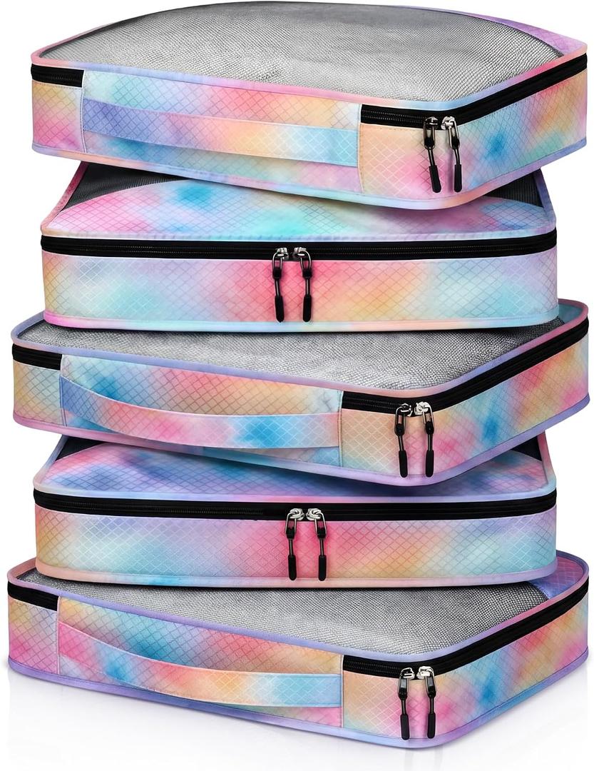 5 Pcs Packing Cubes for Suitcase Large Travel Cubes Carry on Luggage Organizer Bags for Clothes Accessories(L,Watercolor)