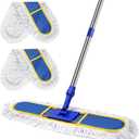 29.5" Commercial Dust Mop for Floor Cleaning,Heavy Duty Floor Duster with 2 Cotton Reusable Mop Pads,61 Long Handle Wet Dry Flat Mops for Hardwood Floors,Marble, Laminate,Tile,Concrete,Garage (Blue)