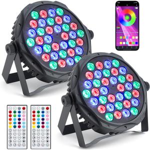 Bluetooth Party Lights, 36LED Party Light with IR Remote, DJ Lights with Music Sound Activated, Timed Floodlight with Fan Suitable for Family Parties, Music Studio, 2 Packs