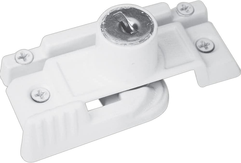 Prime-Line U 9933 Keyed Child-Proof Sash Lock, 2-1/4 In. Hole Centers, Diecast Zinc, Painted White, (Single Pack)