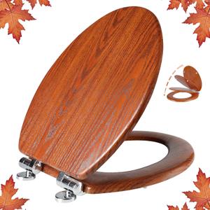 Elongated Toilet Seat Molded Wood Toilet Seat with Quietly Close and Quick Release Hinges, Easy to Install also Easy to Clean by Angol Shiold (Elongated, Brownish Yellow)