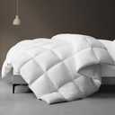 downluxe Goose Feather Down Fiber Comforters Queen Size, All Seasons Queen Duvet Insert, 3D Baffle Box Fluffy White Comforter Queen with Corner Tabs, 90"x90"
