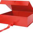 PACKHOME 17x14.5x5.5 Inches, Extra Large Gift Box with Lid, Magnetic Closure Boxes with Ribbon for Clothes and Large Gifts (Glossy Red) (1 Count (Pack of 1), Red Ribbon)