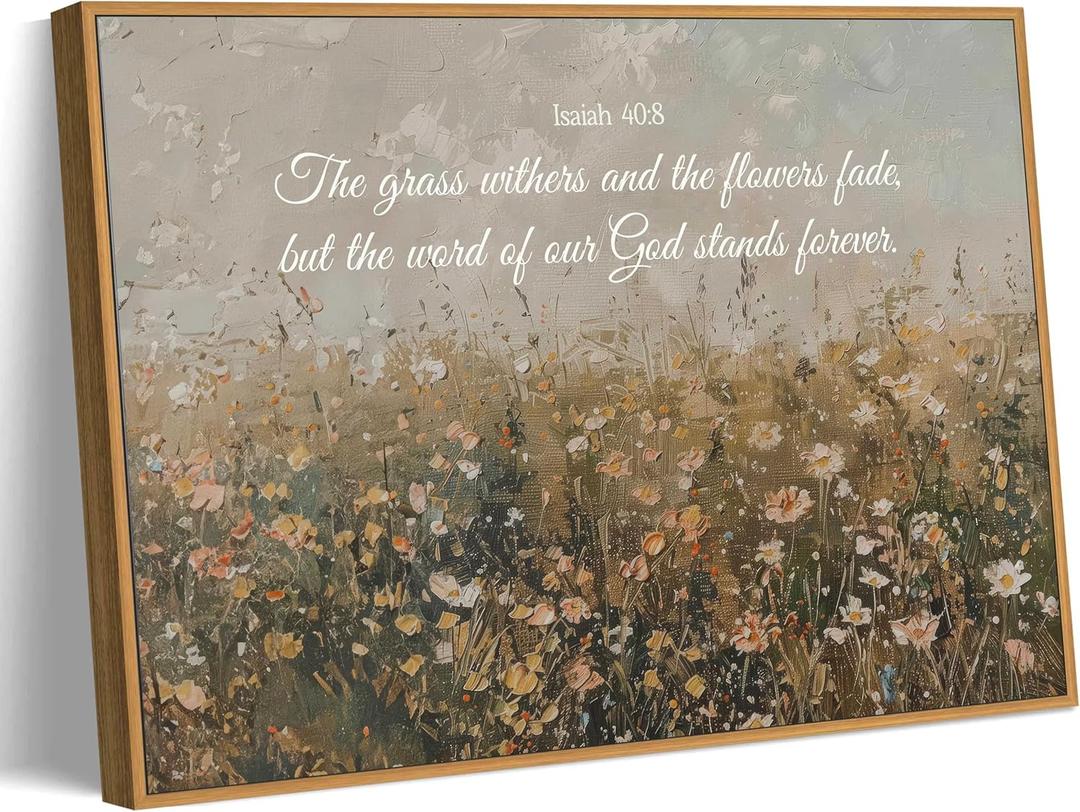 Framed Christian Floral Scripture Canvas Wall Art Wildflower Meadow Bible Verse Wall Decor Picture Isaiah Religious Faith Art Poster Print for Living Room Bedroom Decoration 8x10in