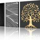 Framed Large Tree Wall Art for Living Room, Set of 3 Piece Black and White Gold Canvas Artwork for Walls, Modern Gold Tree Paintings, Extra Big Size Pictures Prints for Bedroom Hallway Home Office Wall Decor