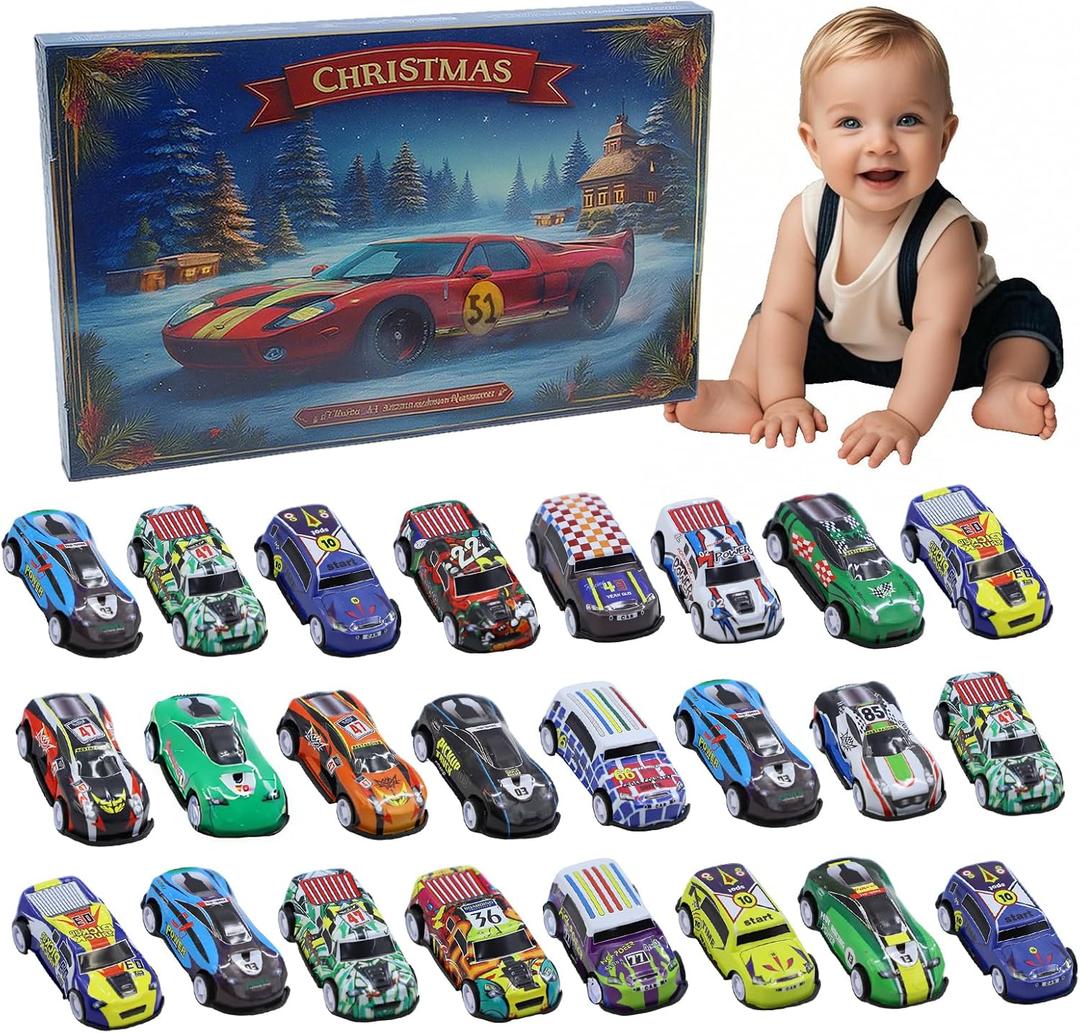 HousesAid Advent Calendar 2025-24 Days Pull-Back Alloy Cars Christmas Countdown Calendar,Stocking Stuffer for Boys&Girls,24 Days Toy Cars Kids Christmas Countdown Advent Calendar