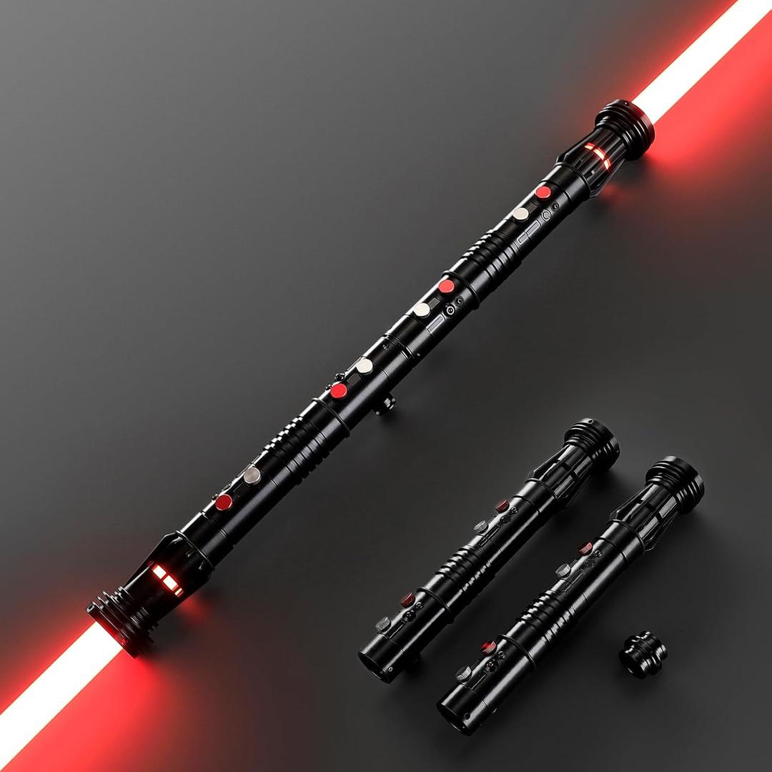 DAMIENSABER Upgrade RGB3.0 Smooth Swing Light Saber Double Blades,Motion Control Dueling Light Saber 16 Sound Fonts Light Sabers with Infinite Color and 16 Solid Color, Metal Hilt for Adult