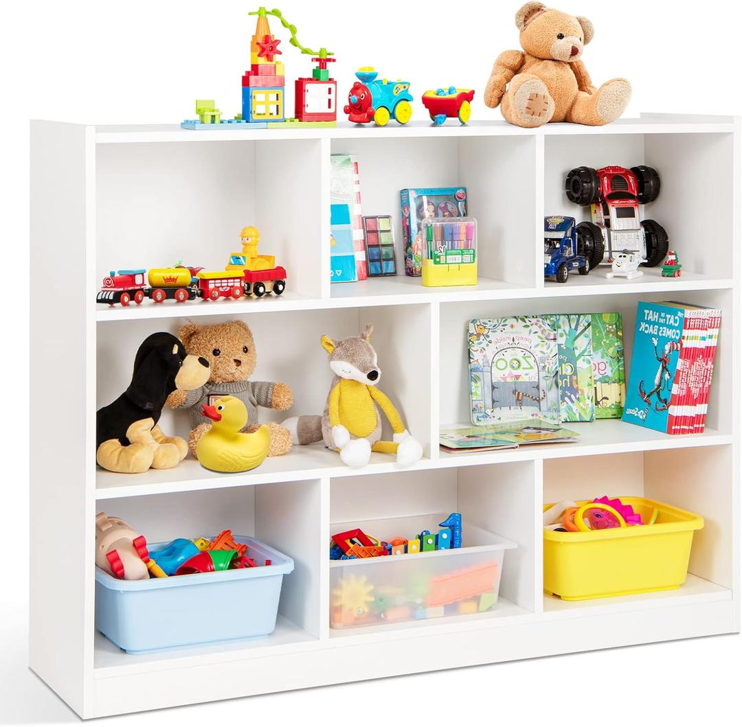HONEY JOY Kids Storage Organizer, 8-Section Wooden Display Shelf for Classroom, Playroom, Nursery, Kindergarten