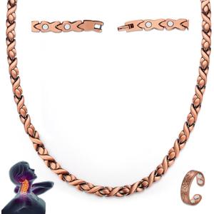 Vicmag Copper Magnetic Necklace for Women Men - Ultra Strength Magnets-99.9% Solid Pure Copper Ring Necklace for Neck Gift (X Fishtail)