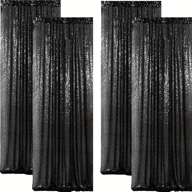 4 black sequence curtains 92" x 2 ft ( Black )