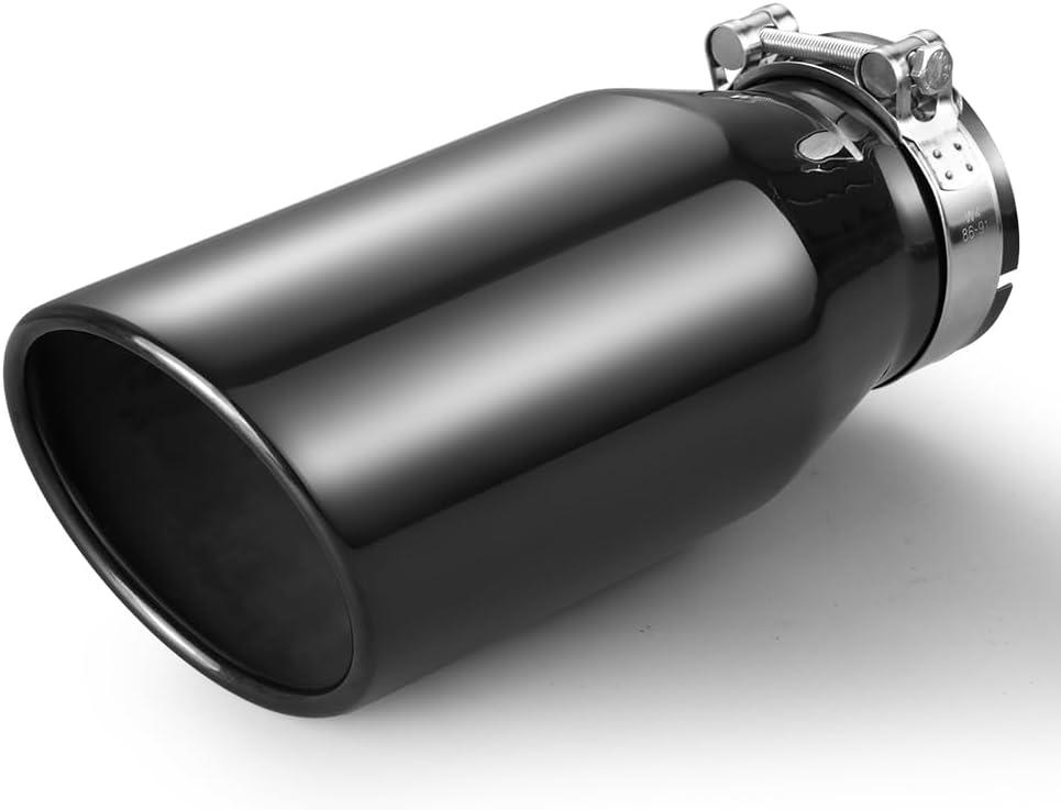 3.5 Inch Inlet Exhaust Tip,3.5" Inlet 5" Outlet 12" Overall Length,Chrome Black Exhaust Tip,Chrome-Plated Exhaust Tip,Stainless Steel,Angle Cut,Clamp On
