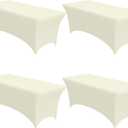 Niuara 4-Pack Ivory Spandex Tablecloths  72"x30"x30" Stretch Fitted Table Covers for 6ft Rectangle Folding Tables, Wrinkle-Resistant Tablecloth for Wedding, Banquet & Outdoor Events